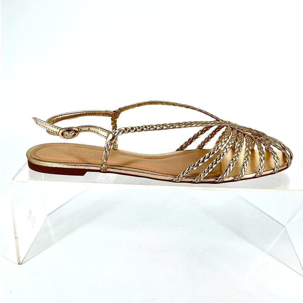 Arezzo Size 10 Gold Braided Strappy Flat Sandals Brazil Metallic NEW Paola $99